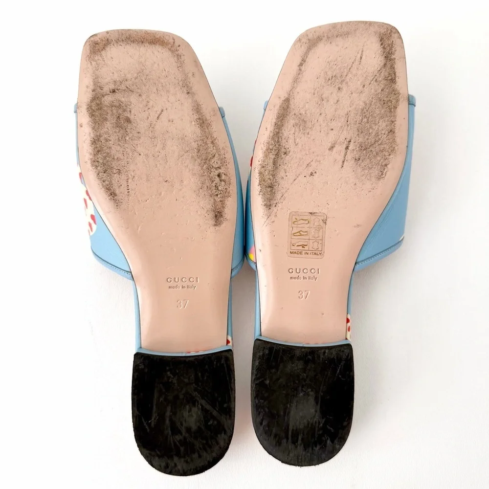 GUCCI || Blue Apple Print GG Marmont Slide Sandals Flats EU 37